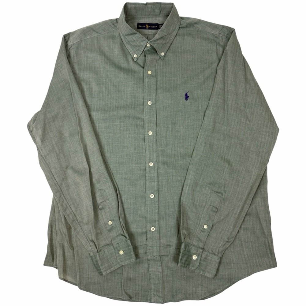 Ralph Lauren Shirt Green Solid Stretch Long Sleeve Button Down Cotton Men’s XL
